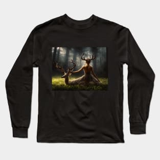 Deer and woman with antlers Long Sleeve T-Shirt